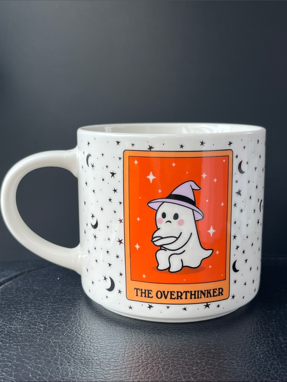The Overthinker Ghost Mug - White with Orange Panel